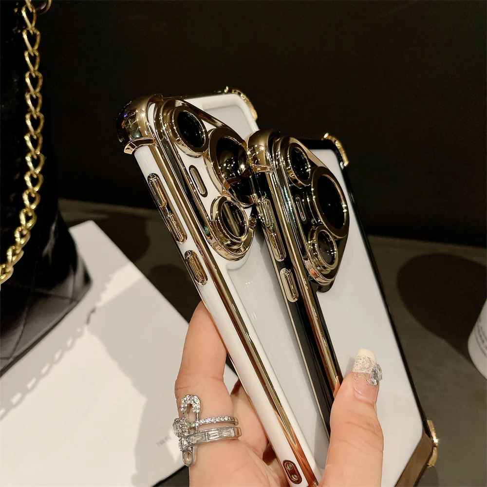 Luxury Clear Plating Phone Case with Airbag Protection and Transparent Camera Guard