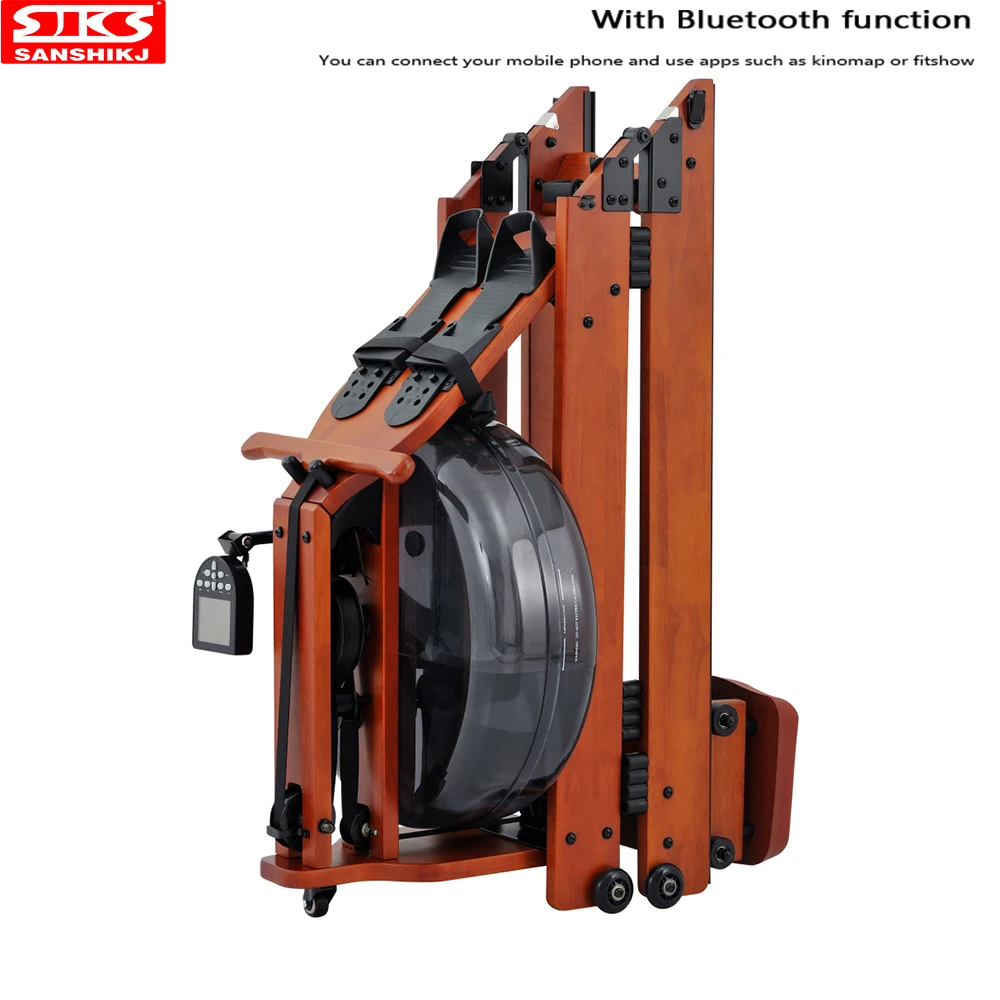 Foldable Rowing Machine, Water Resistance, Super Grade, Rubber, Wood Double Track, Water Rower, New