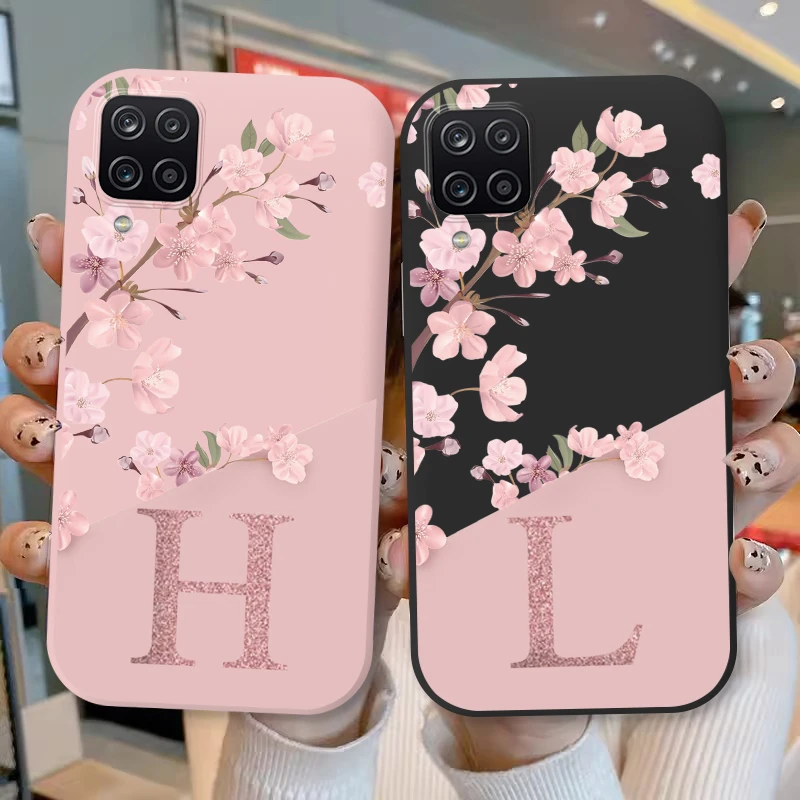 Elegant Pink Flower Silicone Phone Case – Stylish Initial Letter Design