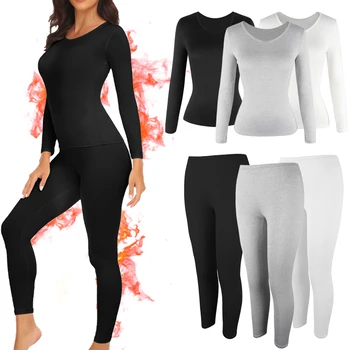Thermal Underwear for Women Long Johns Set Cold Weather Autumn Winter Pajamas Top Bottom 2 Pieces Sets Shirts + Pants 1