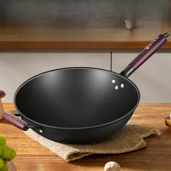 Round Bottom Wok, Home Healthy Uncoated Wok, Quick Heat Conduction and Not Easy To Stick To The Pot, and Stovetop Is Universal