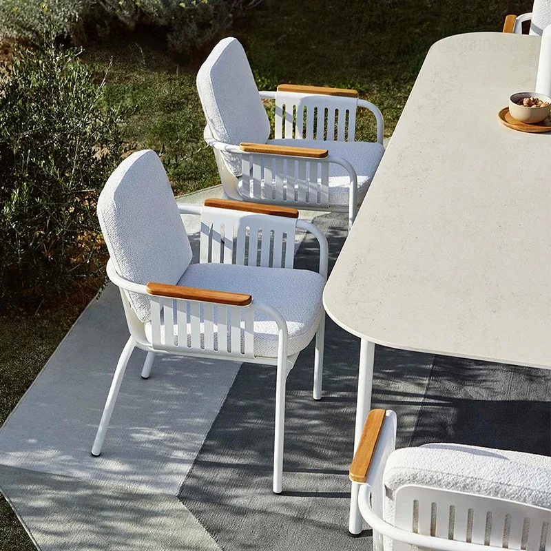 High-end Metal Chairs for Garden Modern Simple Backrest Garden Furniture with Cushions Light Luxury Patio Furniture for Balcony