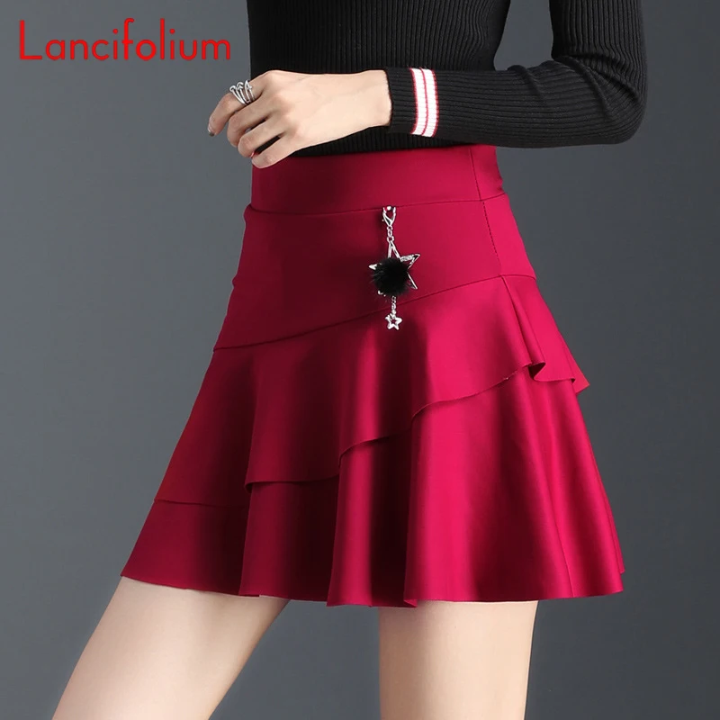 

Black Mini Skirt Summer Alina Irregular Double Layer Ruffle Pleated Hem Cute Hairball Pendant Kawaii Skort Red Skirt Women 2023
