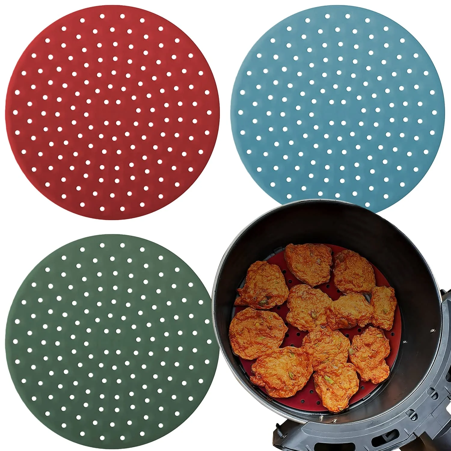 

Reusable Silicone Air Fryer Liners (3 Pack) Non Stick Easy Clean Air Fryer Reusable Mats Air Fryer Accessories Round (9 Inches)