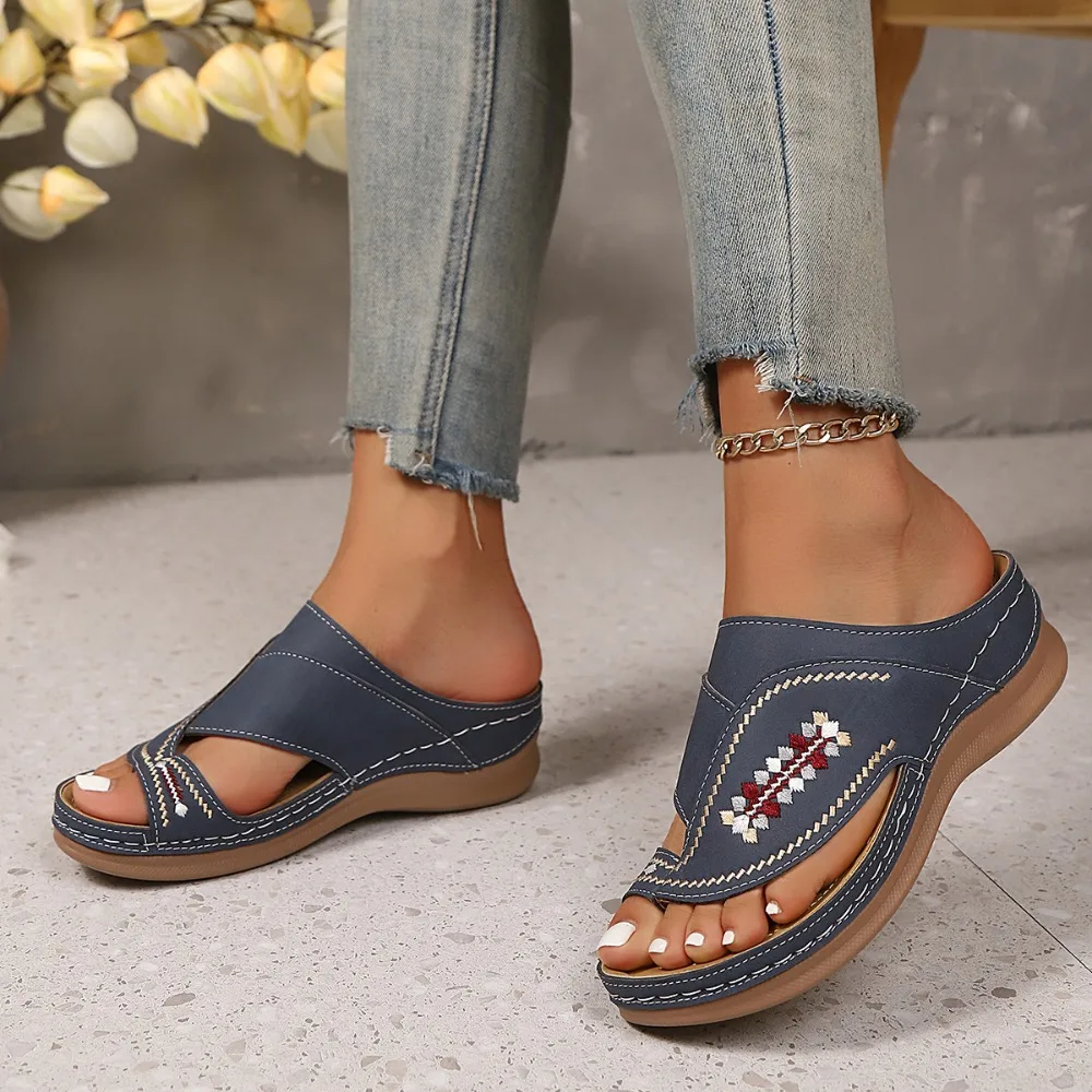 2026 sommer Frauen Keil Hausschuhe Premium Orthopädische Offene spitze Sandalen Vintage Leder Casual Weibliche Plattform Retro Schuhe – Detail 15