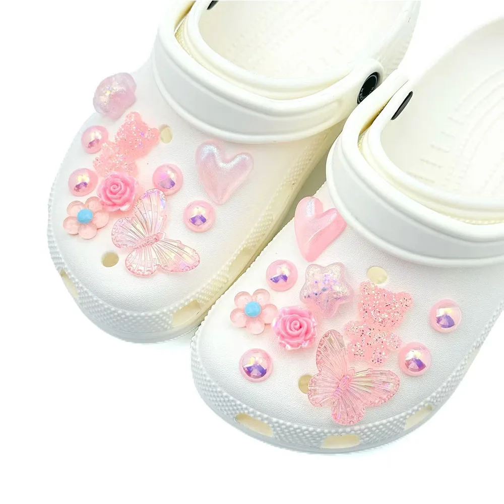 20PCS Schuh Charms Set Zubehör Loch Schuh Schnalle Rosa Schmetterling Bär Herz ABS Schuh Dekorationen für Sandalen Strand Tasche DIY Geschenk – Detail 3