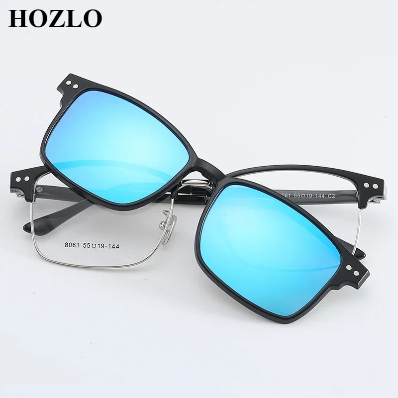 

New Retro Rivets TR90 Magnet Flips Cover Lens Polarized Myopia Sunglasses Women Men Clip On Lens Nearsighted Dark Glasses 0~-6