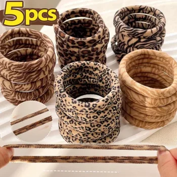 5 pz Stampa Leopardo Alta Elastico Legami Dei Capelli Scrunchie Cravatte Delle Donne Delle Ragazze di Alta Elasticità Titolare Coda di Cavallo Anelli Per Capelli Corda Accessori