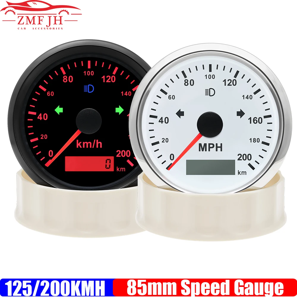 

125-200 KMH 85mm Speedometer Gauge with Turn Light 200MPH Speed Odometer for Automobile Car Marine Boat Yacht 9-32V
