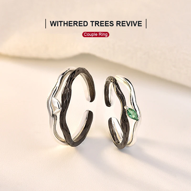 

Original Design Withered Trees Revive Couple Rings 925 Sterling Silver Men and Women Fine Ring Valentine's Day Souvenir Gift
