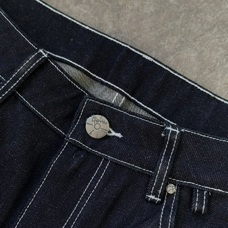 Vintage Black Denim Jeans Trendy Disc Embroidery Men And Women Wide Leg Pants Hip Hop Harajuku Streetwear Casual Baggy Jeans 4