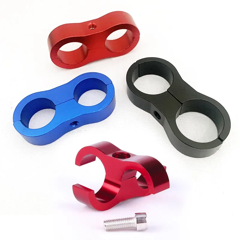 Hose Clamp Seprator Double Hole Tube Clamp Aluminum Fitting Adapter AN4 AN6 AN8 AN10 AN12 Fuel/Water Tube line Divider Universal