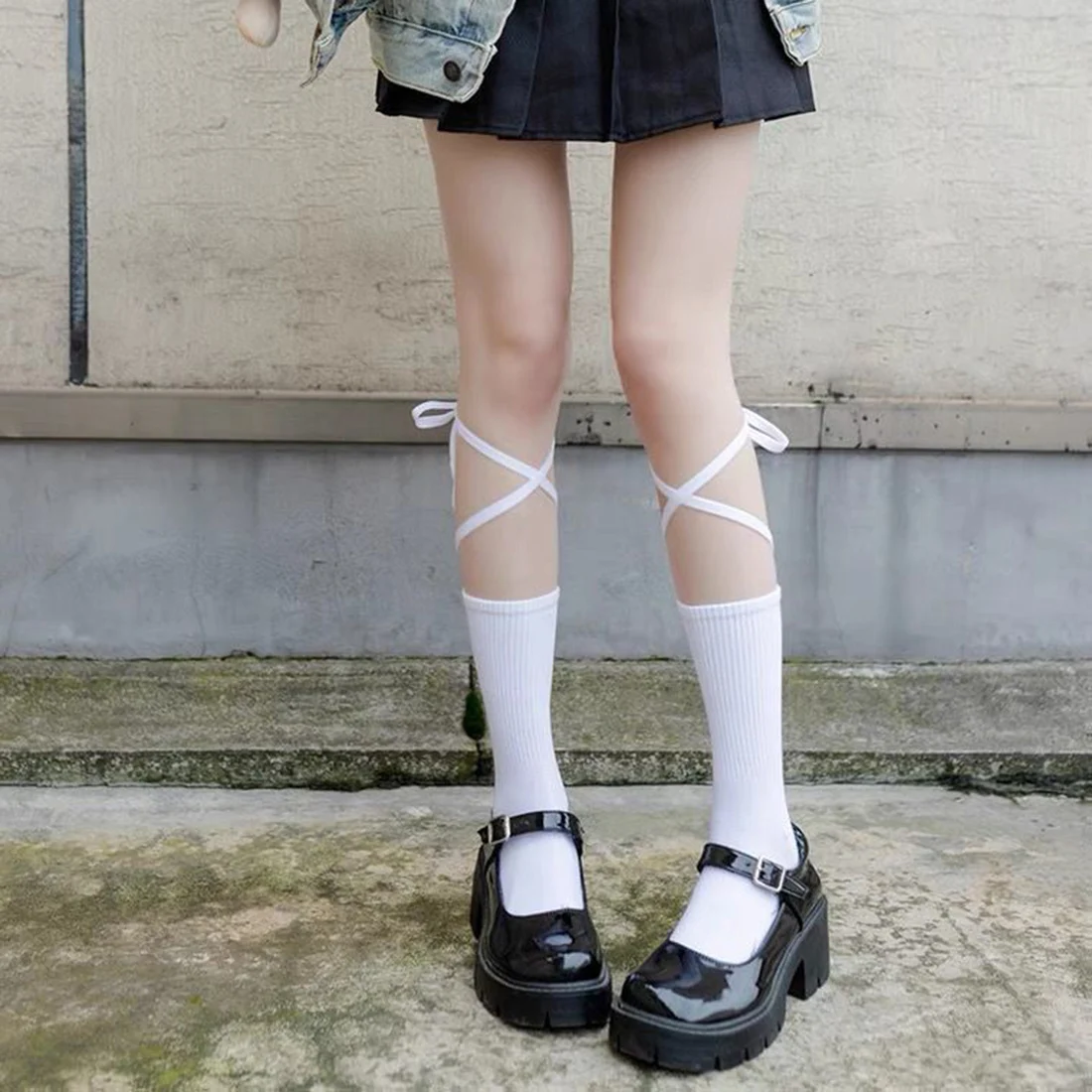 

1 Pair Socks Girls Mid tube Strap Cross Long Socks Sweet and Cool Japanese Lolita Strap Summer Thin JK Calf Socks