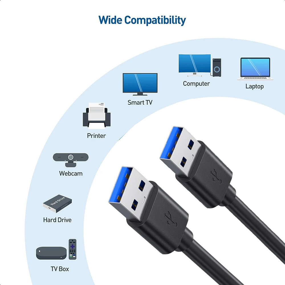 NNBILI 고속 A to A 연장 케이블 타입 A 남성-남성 USB 3.0 연장선 하드 디스크 TV 박스 USB3.0용, 0.5m 1m 1.5m 2m 3m 5m