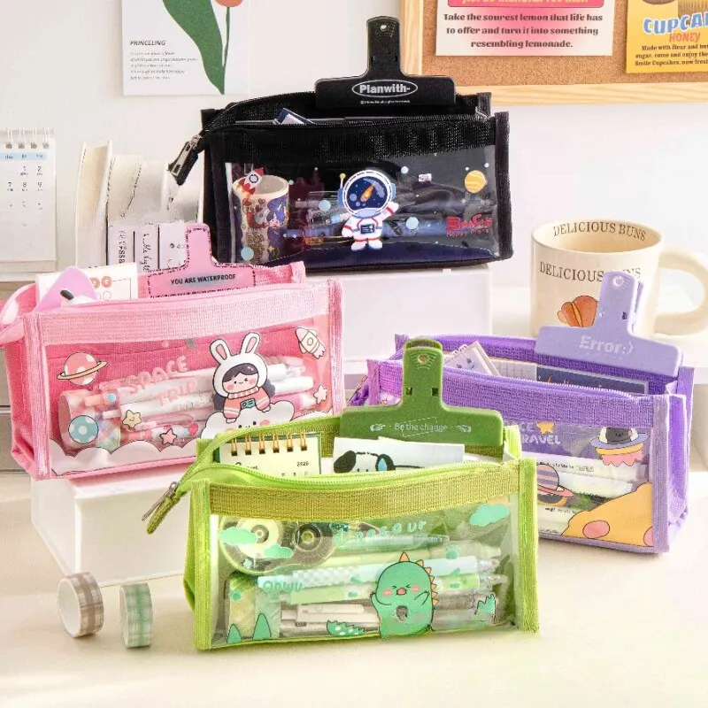 Pencil Case Cute Cartoon 6-layer Transparent Multi-functional Storage Stationery Box School Supplies 1pc