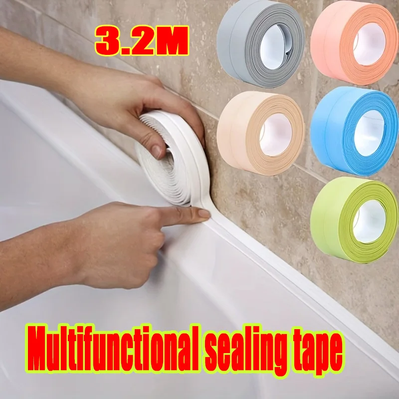 Bathroom Shower Sealing Tape PVC Bath Toilet Caulk Tape Self Adhesive Waterproof Mildew Proof Tapes For Kitchen Sink Wall Corner Adhesive Tapes Anti Mold Waterproof Tape