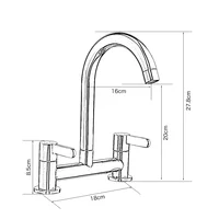 ก๊อกน้ำสำหรับห้องครัวก๊อกอ่างล้างหน้าคู่แบบโมเดิร์นก๊อก360 ° ก๊อกผสมก๊อกน้ำทองเหลืองก๊อกน้ำในห้องน้ำสำหรับอ่างล้างจาน 4