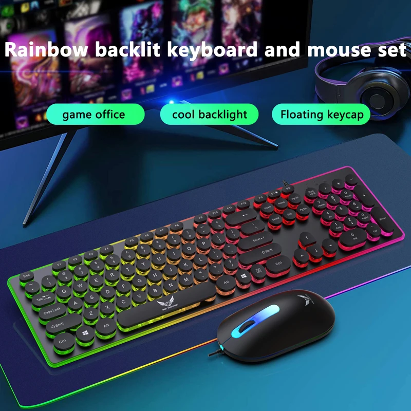 

Wired USB keyboard and mouse set manipulator sense luminous game key mouse computer accessories wired game keyboard