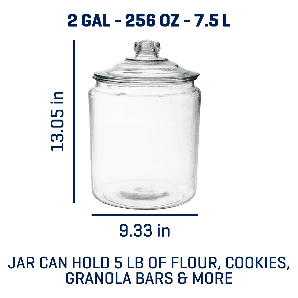 2 Gallon Glass Storage Jar with Lid - Wide Mouth Food Container for Dry Goods Candy Cookies Flour Rice Coffee Spices