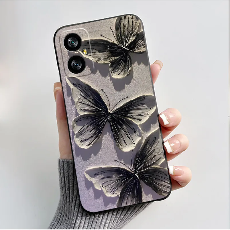 Elegant Butterfly Flower Black Soft Silicone Phone Case - Premium Back Cover