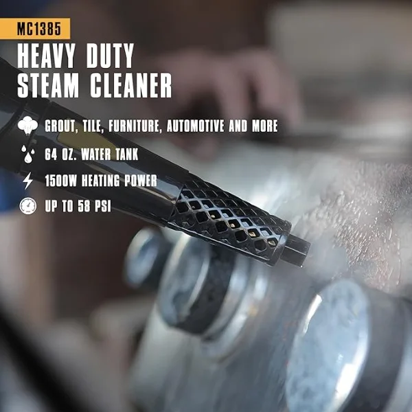 McCulloch MC1385 Deluxe Canister Steam Cleaner with 23 Accessories, Chemical-Free Pressurized Cleaning for Most Floors 2