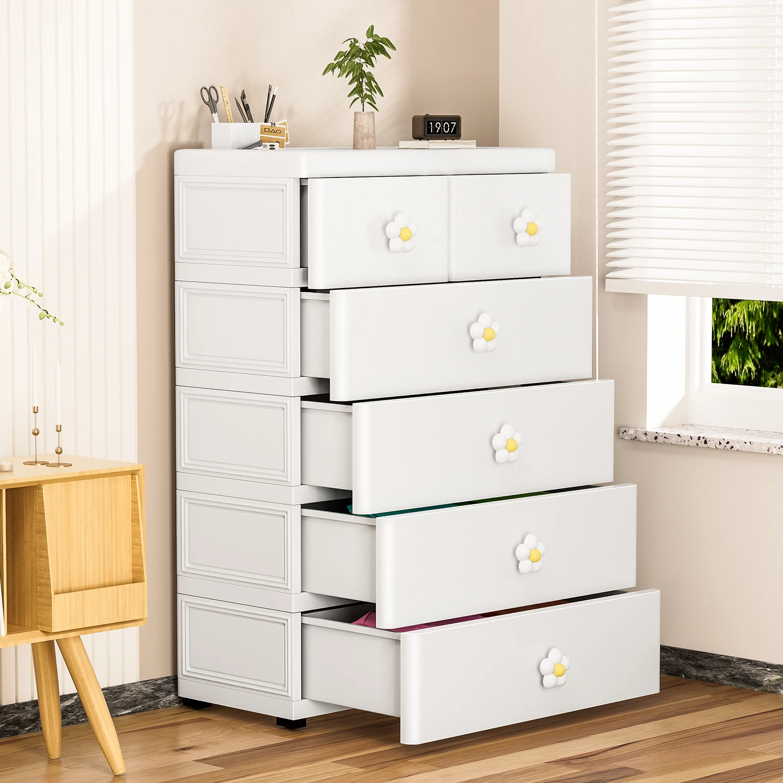 5 Layers Multifunction Living Room Cabinet Storage Box With 6 Drawers Locker Large Capacity Storage Box Home Furniture Pulley 4