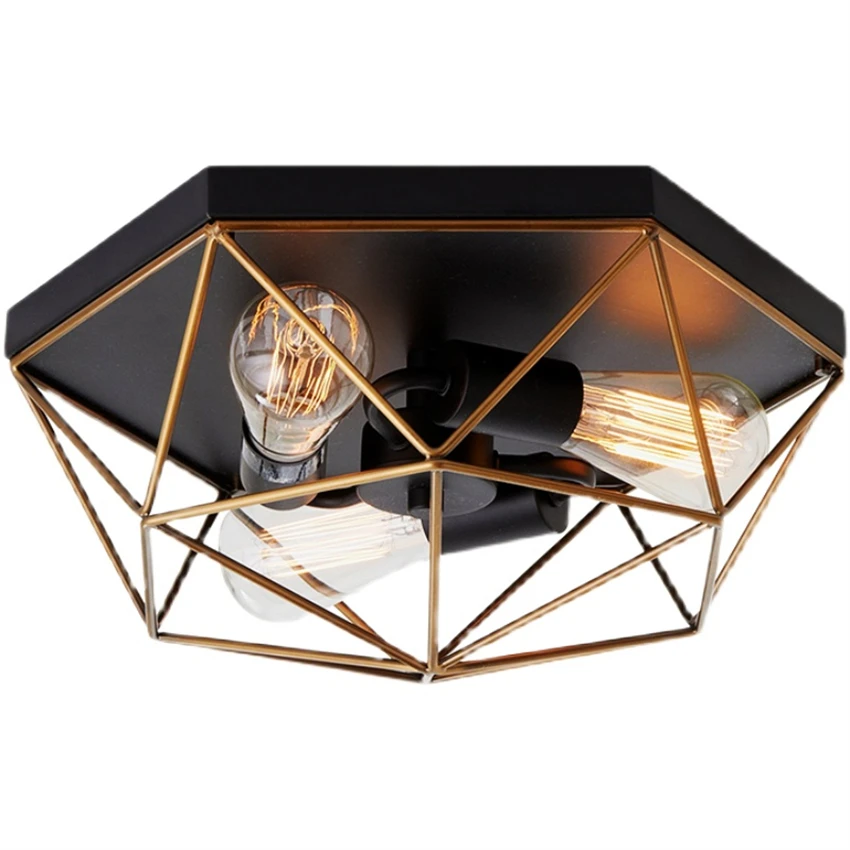 

Американская металлическая клетка, потолочные светильники, винтажная Светодиодная лампа для спальни, геометрическое освещение, декоративные потолочные светильники для кабинета, гостиной, коридора