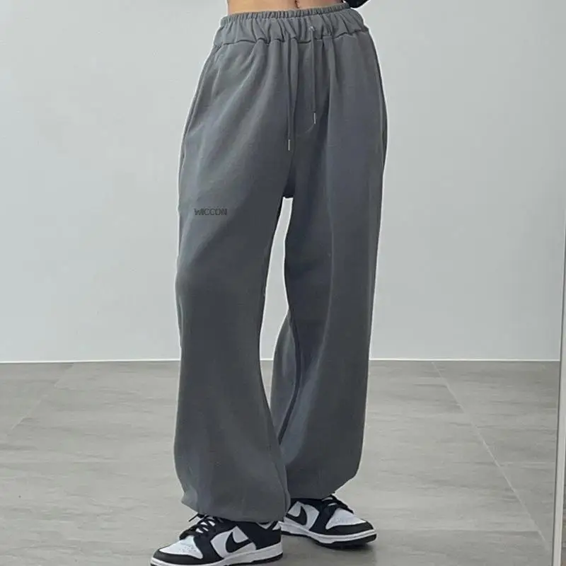 dickies pants 2022 Women's Pants High Street Retro Grey Wide Leg Women's Sportswear High Waisted Trousers Y2k Oversized Pants sweatpants