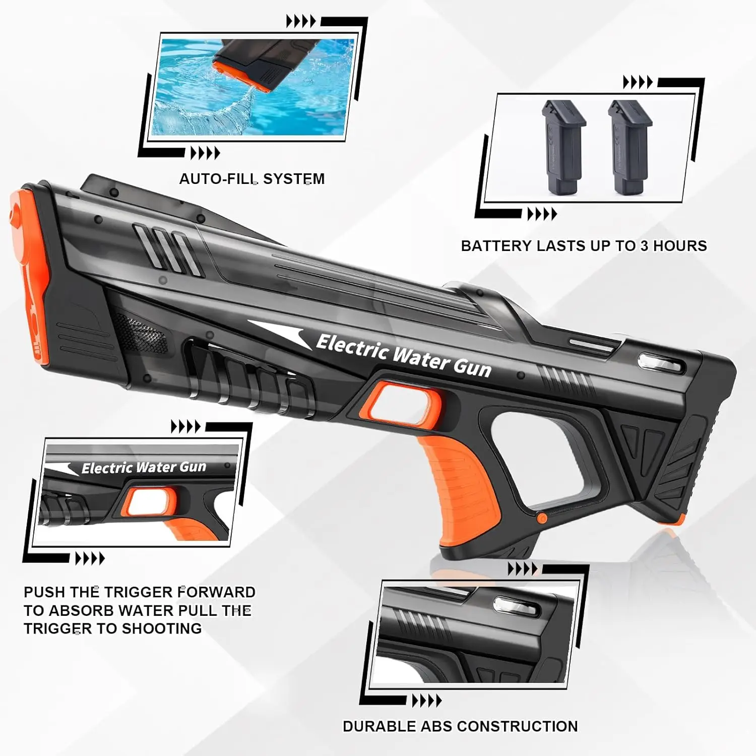 화려한 LED 조명 전동 물총 장난감, 자동 흡수, 장거리 사격, 어린이 여름 공원 물총대전 게임