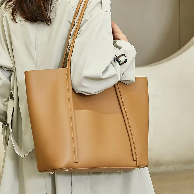 

Cowhide Large Bag 2023 New Fashion Tote Bag Large Capacity Portable Shoulder Bag Women's Genuine Leather Bag