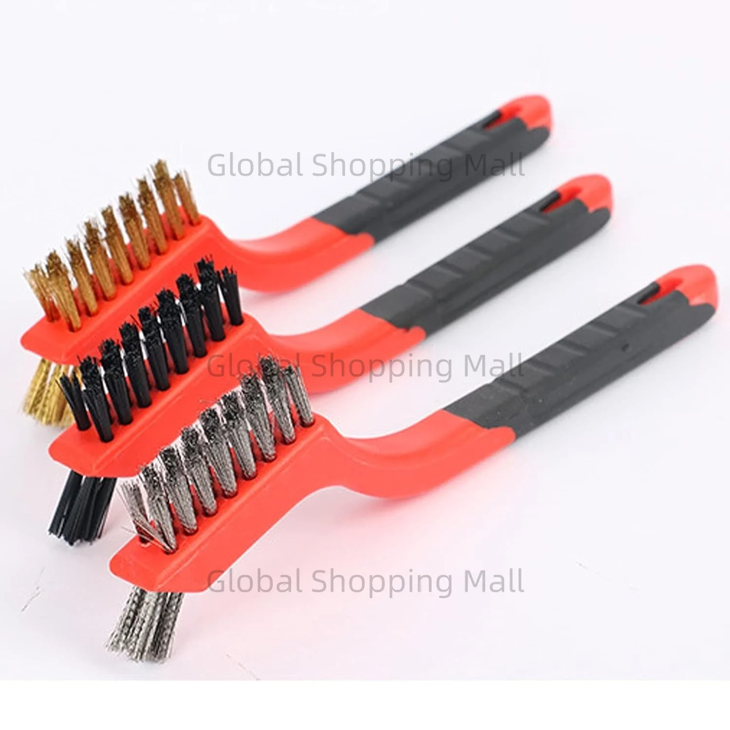 Drahtbürsten-Set zum Reinigen von Rostentfernung in Löchern, 3-teilig, kleine Metalldrahtbürste aus Messing/Edelstahl/Nylon mit gebogenem Griff