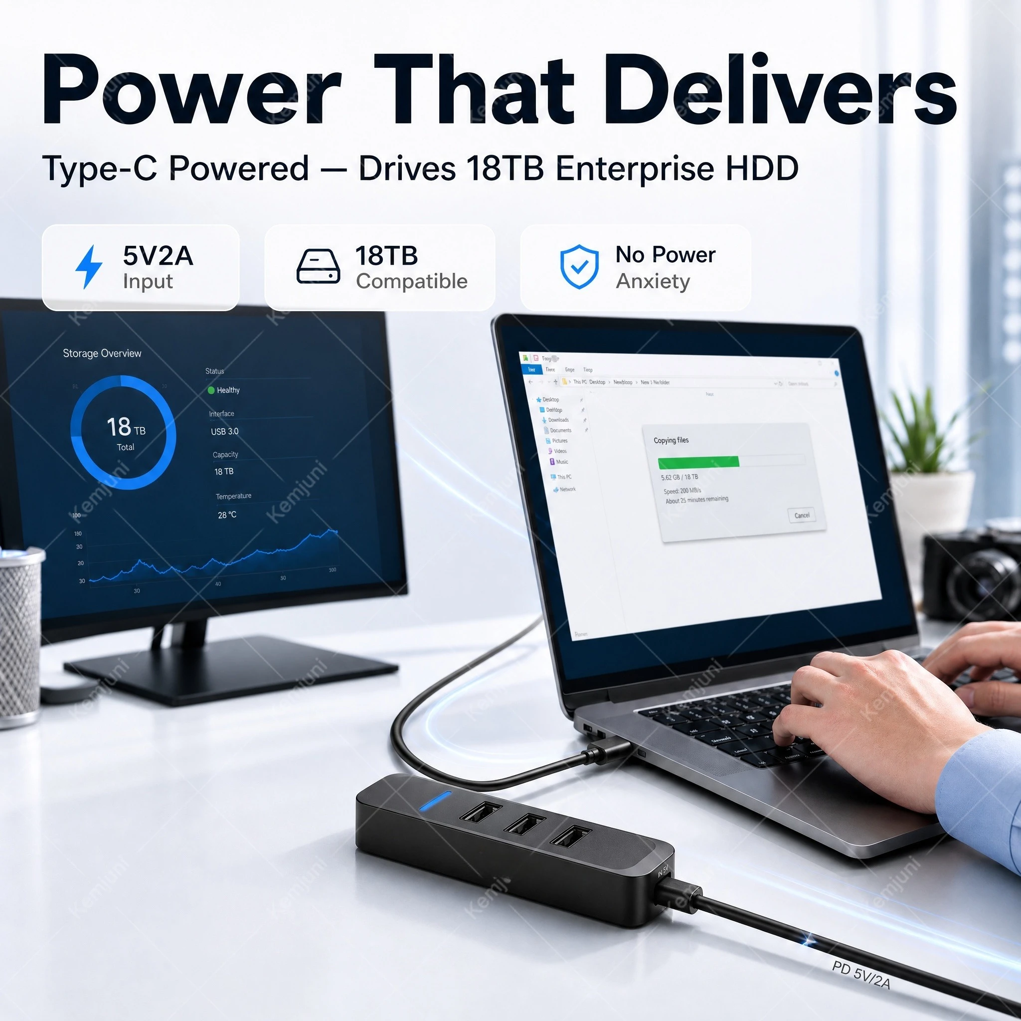 4-Port USB 3.0 Hub with 10FT Extension Cable for High-Speed Data Transfer