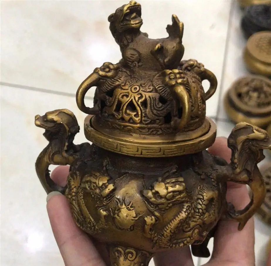 

Copper Statue Pure copper double dragon playing pearl incense burner