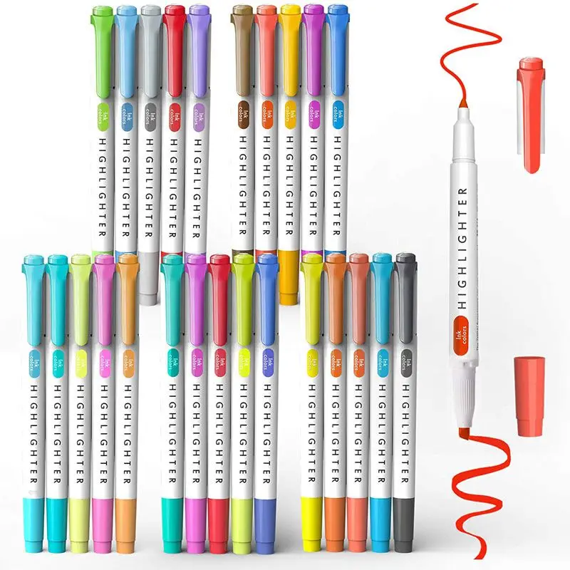 5 Colors/box Double Head Highlighter Pen Kawaii Highlighters Colors Fluorescent Art Marker School&Office Japanese Stationery