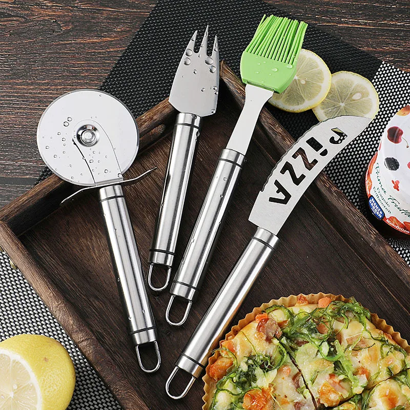 Stainless Steel Pizza Cutter Set of 2 Pieces Pizza Cutter Wheel Knife or 4pcs Accessories Combo for Bakeware Baking Gear