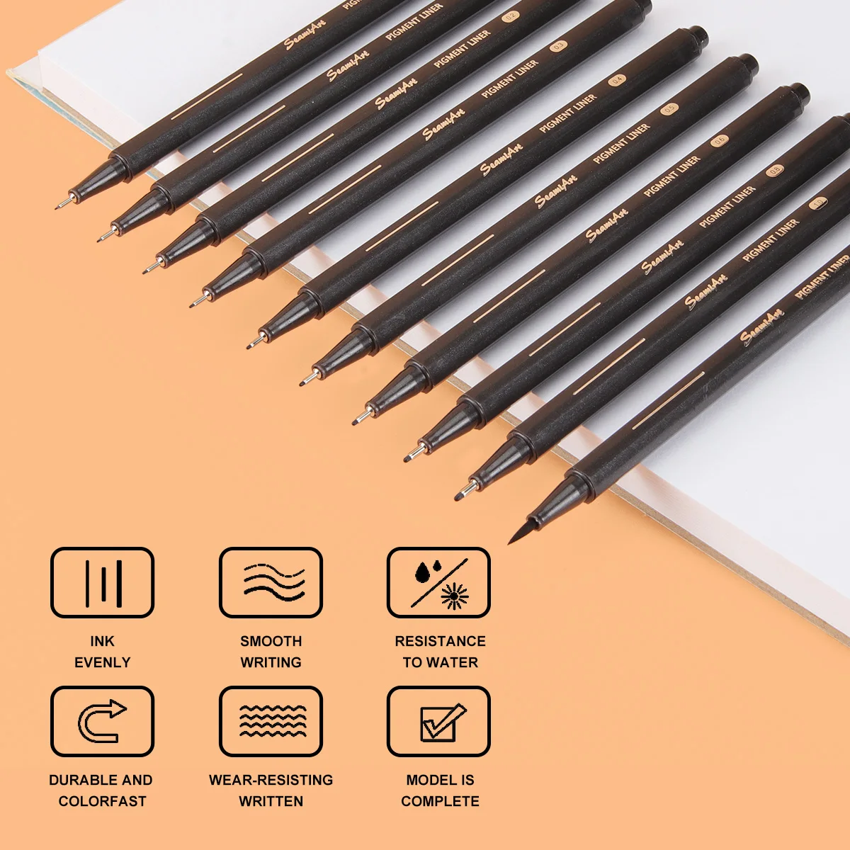SeamiArt 10pcs Black Pigment Liner Needle Waterproof Drawing Pen For Sketch Watercolor Drawing Needle And Brush Tip 2