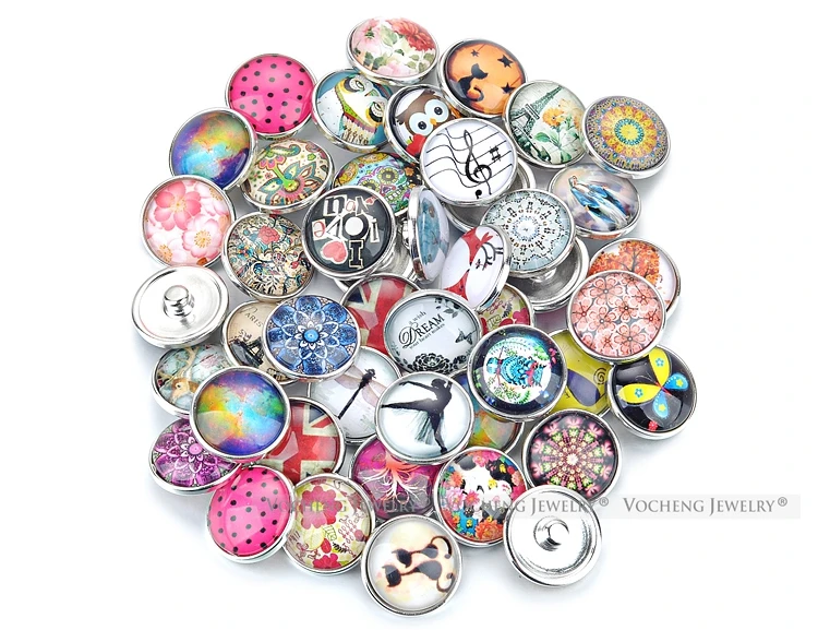 diy intercambiáveis botões de pressão jóias atacado mix vendas aleatória vidro snap encantos para colares pulseira presente