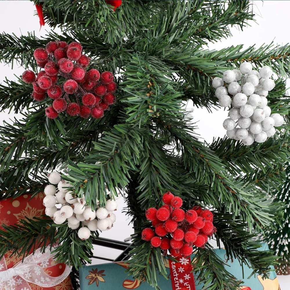 100/20Pcs Artificial Holly Berries Mini Simulation Cherry Stamen Frosted Double Head Fake Berry Wedding Christmas Party Decor artificial plants artificial flowers artificial flower