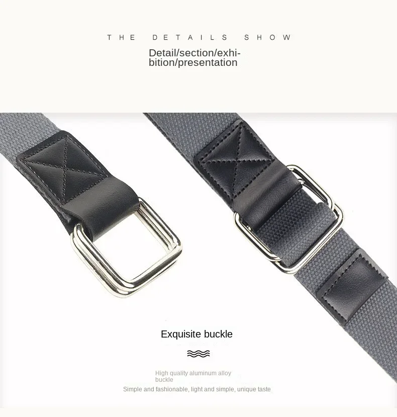 UNISEX Trend Double Loop Buckle Belt Canvas with Cargo Outdoor Sports Jeans Suit Pants Nylon Solid Belts for Men and Women
