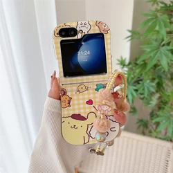 Kawaii Style Pompompurin Print Aesthetic Shockproof Transparent Phone Case - Galaxy Z Flip5 (With Lanyard 1)