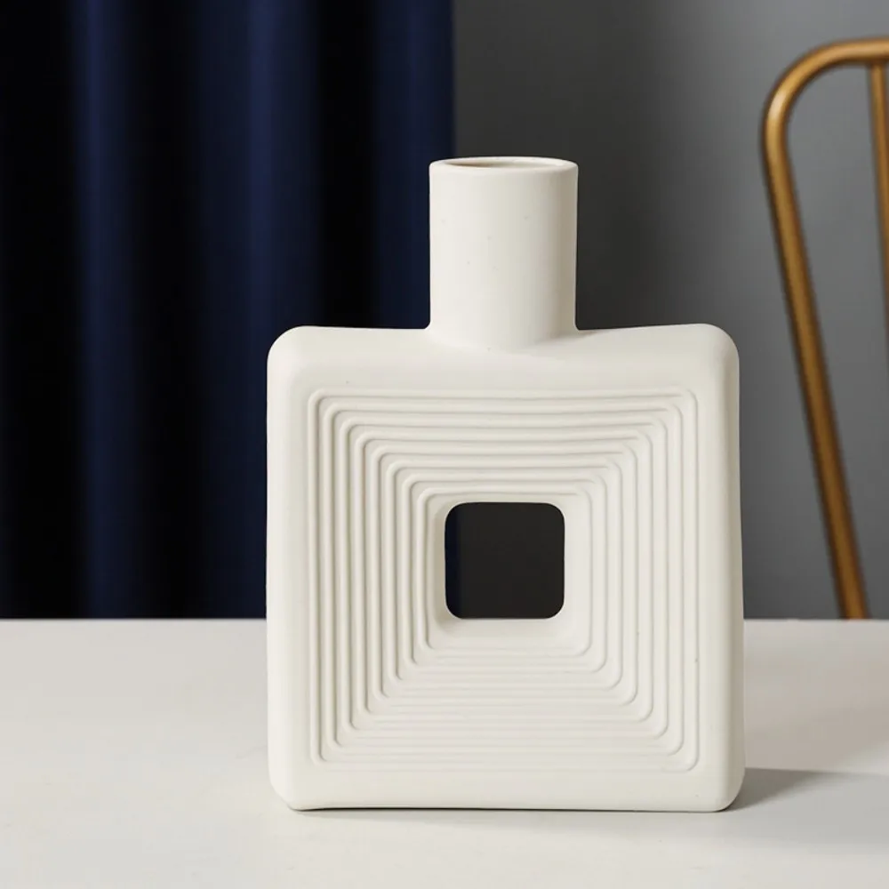 Nordic Square Vase, Ceramic High-End Decorative Pieces, Inset Style, Foreign Trade Hollowed Out Lines, Creative Flower Ware 3