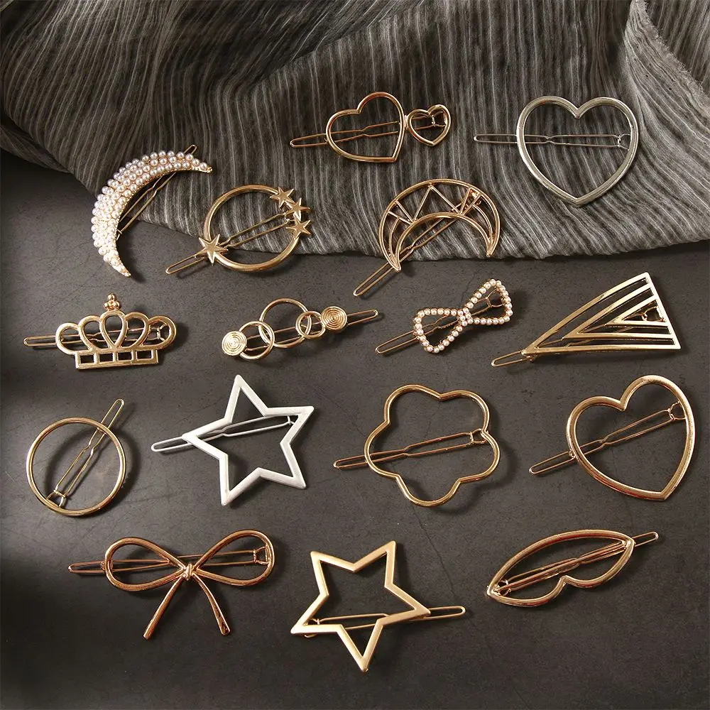 1pc geometrische Pferdes chwanz Haarnadeln Haarnadeln Knoten Haars pange Stern Herz Haars pangen Metall Haars pangen Frauen Kopf bedeckung Haars tyling Werkzeug – Detail 1