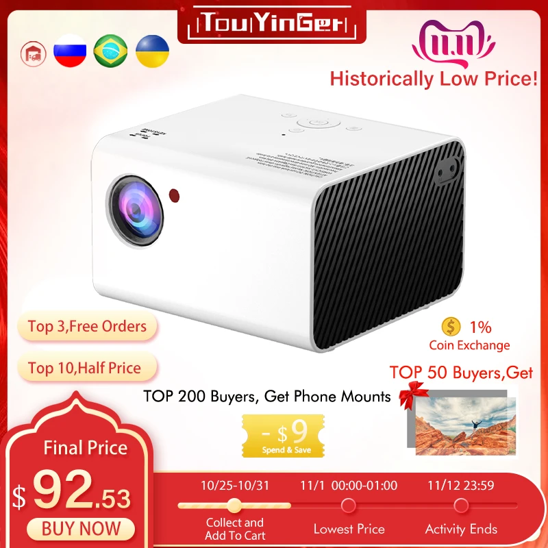  TouYinger H5 Mini LED projector 1920*1080P resolution Support Full HD video beamer for Home Cinema theater Pico movie projectors