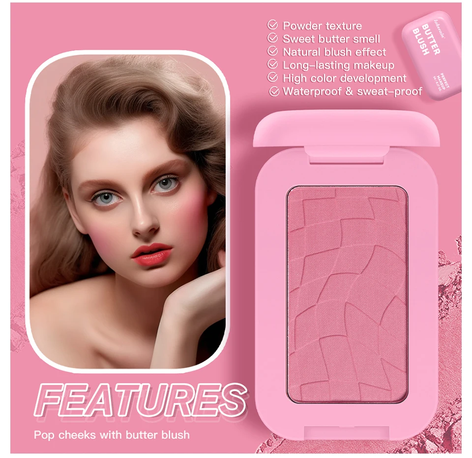 Description Picture 3 of itemPink Matte Butter Powder Blush Beauty Blush Palette High Pigment Facial Blush Powder For Women Long-Lasting Butter Scent Blush