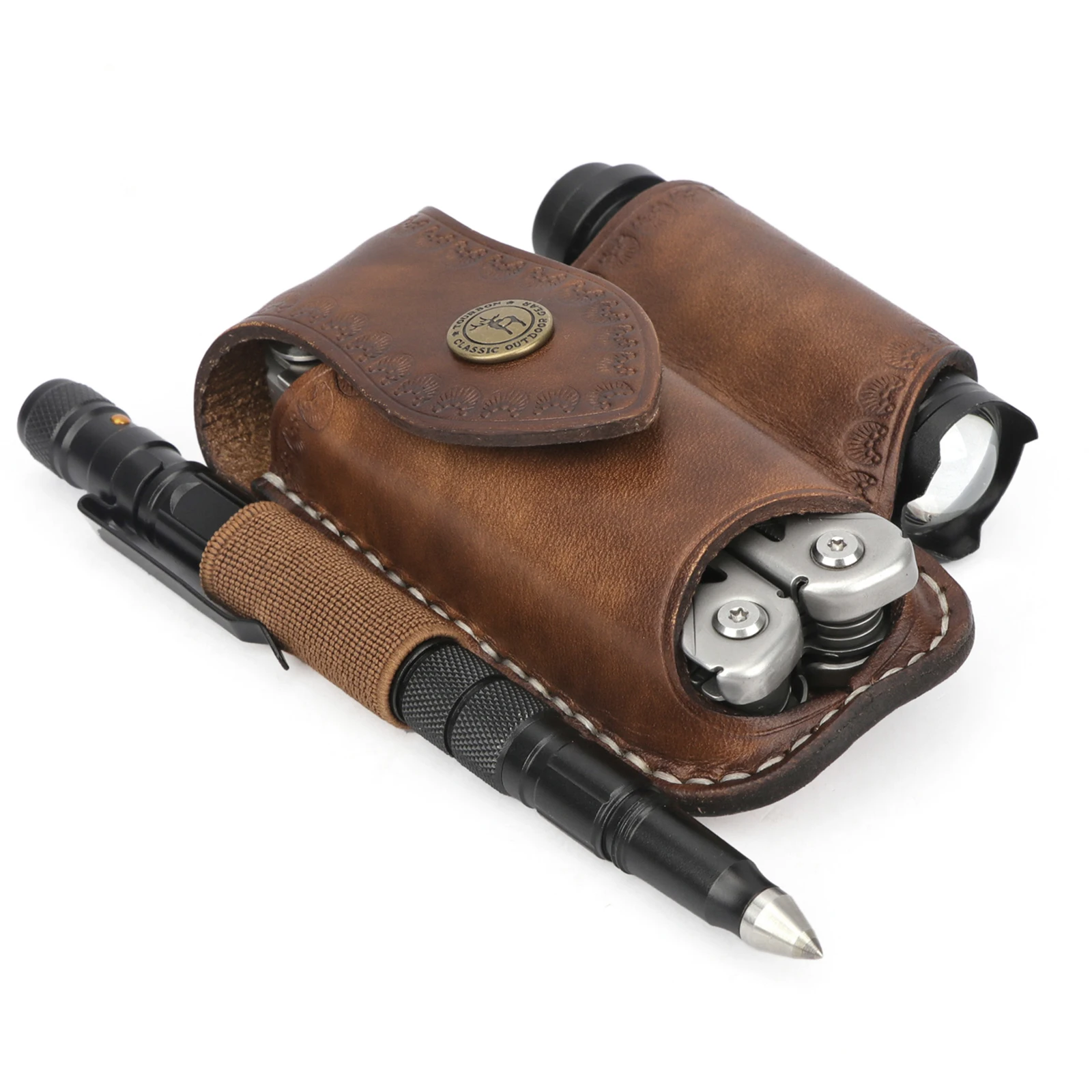 Tourbon Heavy Duty Leder EDC Tasche Multitool Mantel Clip-auf Gürtel Solid EDC Werkzeug Tasche Fall Braun – Detail 17