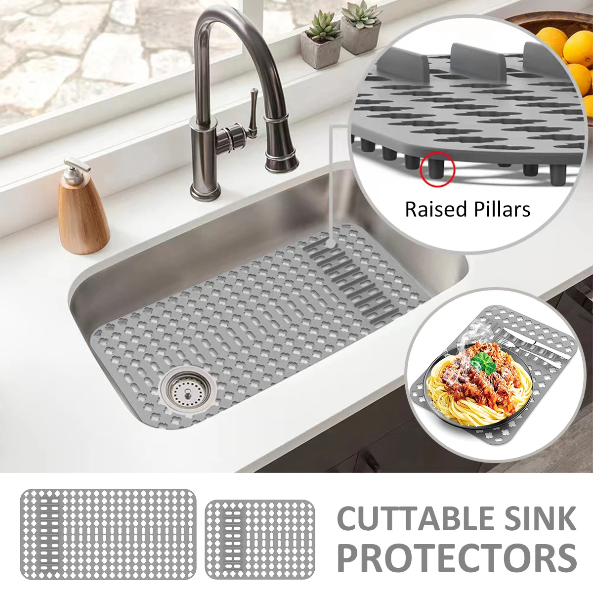Bandeja Secado Utensilios Alfombrilla Drenaje Silicona 39x25 Cm - Para Platos, Antideslizante, Gris - Escurridor Cocina Alfombrilla Antideslizante Cocina