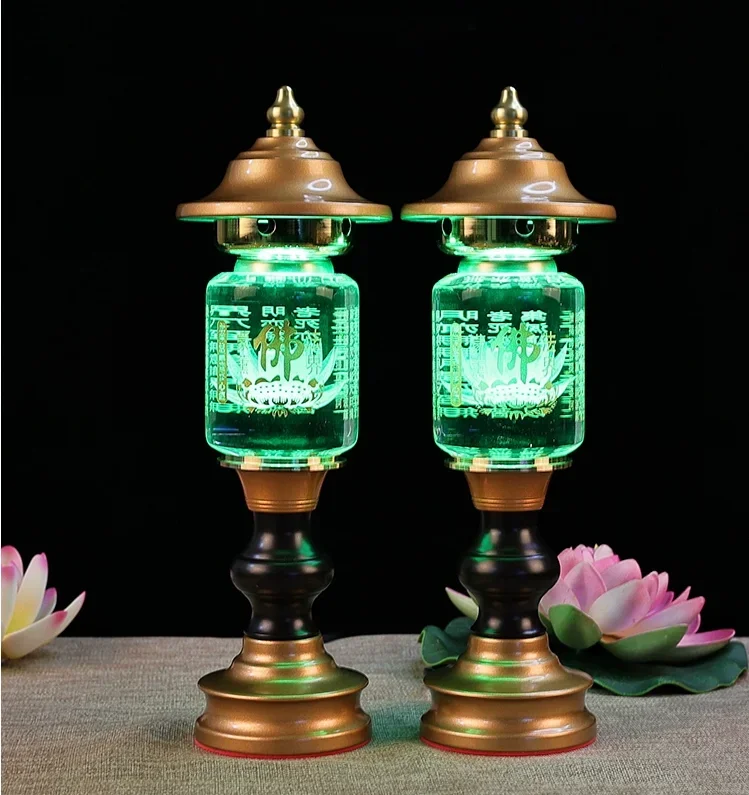 Fotai Changming Lamp, Household LED Crystal Lotus Lamp, Heart Sutra Buddha Offering Lamp, Prayer, Feng Shui, Buddha Utensils
