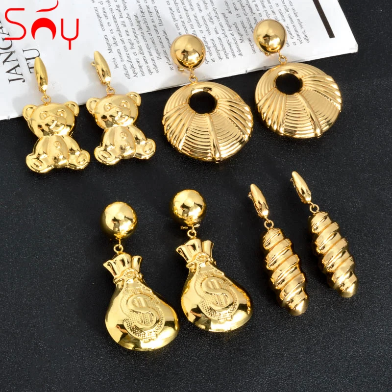 Sunny Jewelry Gold Plated Big Earrings Bear Geometry Dangle Ear - Main Image