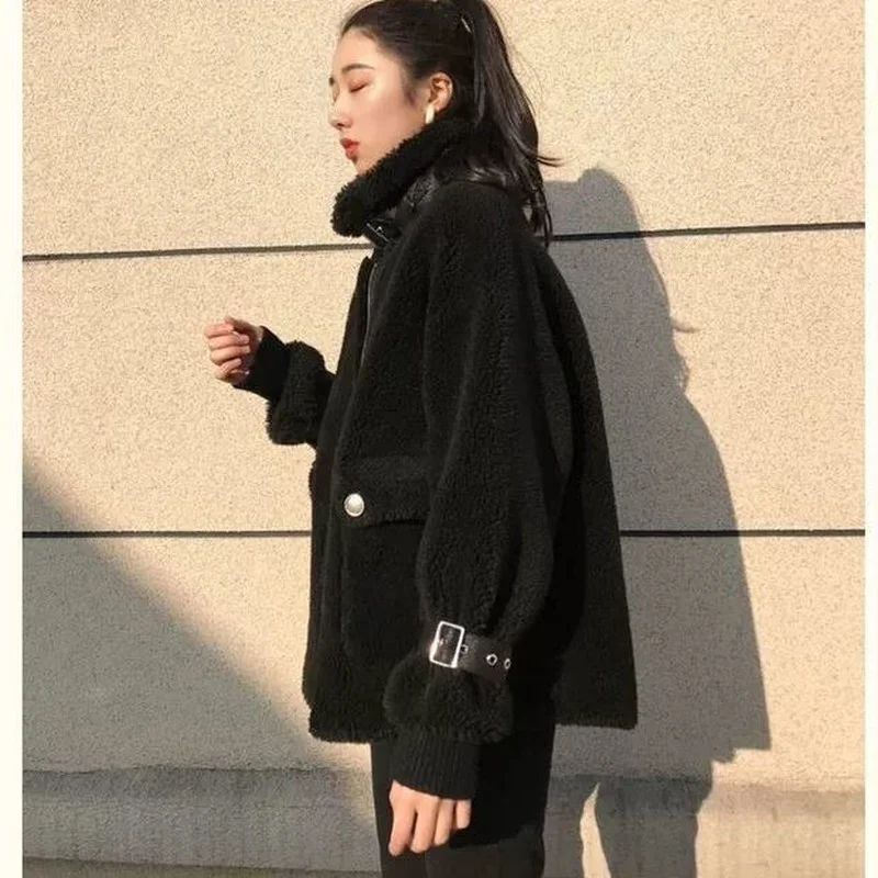2022 Korean Version Was Thin Lamb Wool Granular Fleece Fur Winter Sheep Shearing Stitching Fur One Long-sleeved Jacket Female