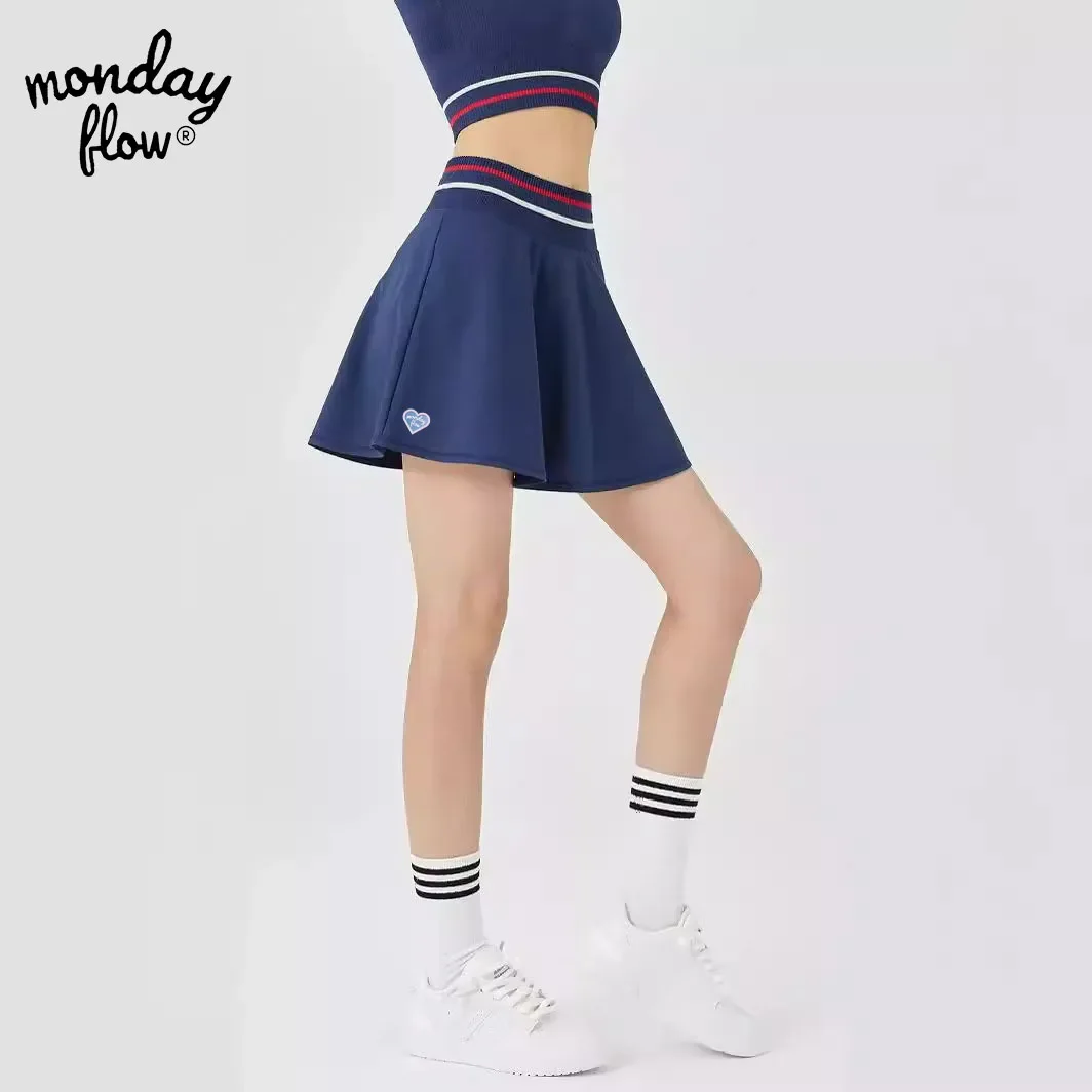 Monday Flow Fitness Golf A-line Skirt Striped Breathable Short Skirt Golf Skirts Sleeveless Tops Fashion Sets Clothes
